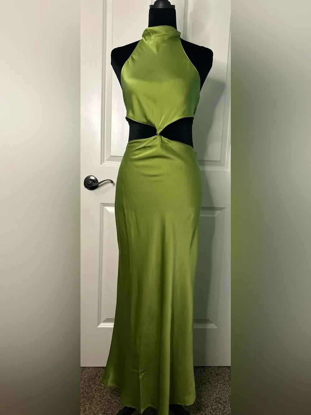 Edit by Nine Satin Halter Cutout Twist Front Maxi Dress Green - Picture 1 of 14
